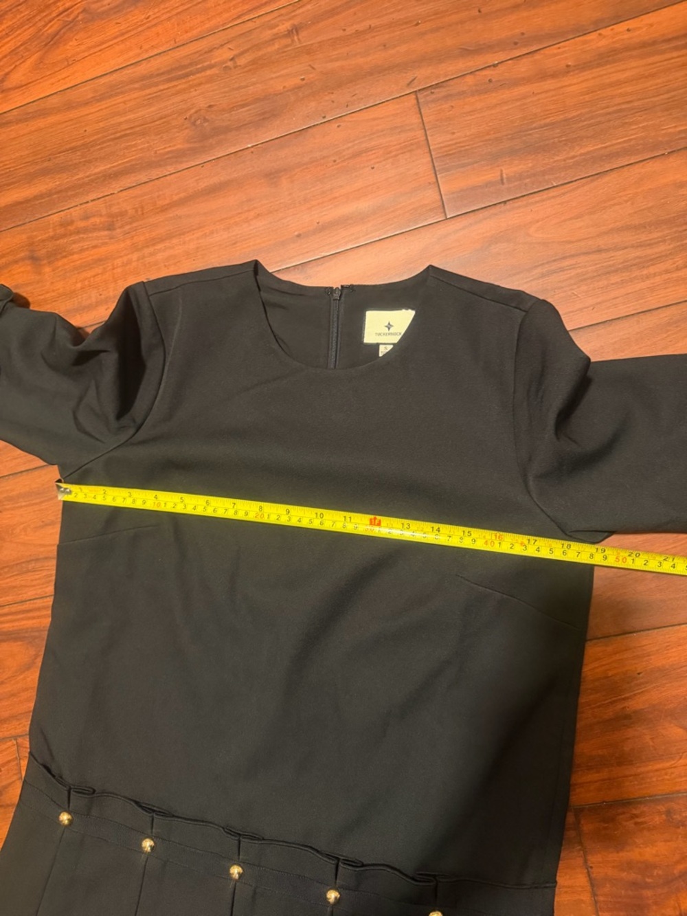 Tuckernuck Black Pleated Mini Dress with Gold-Tone Button Detail - Picture 6 of 13